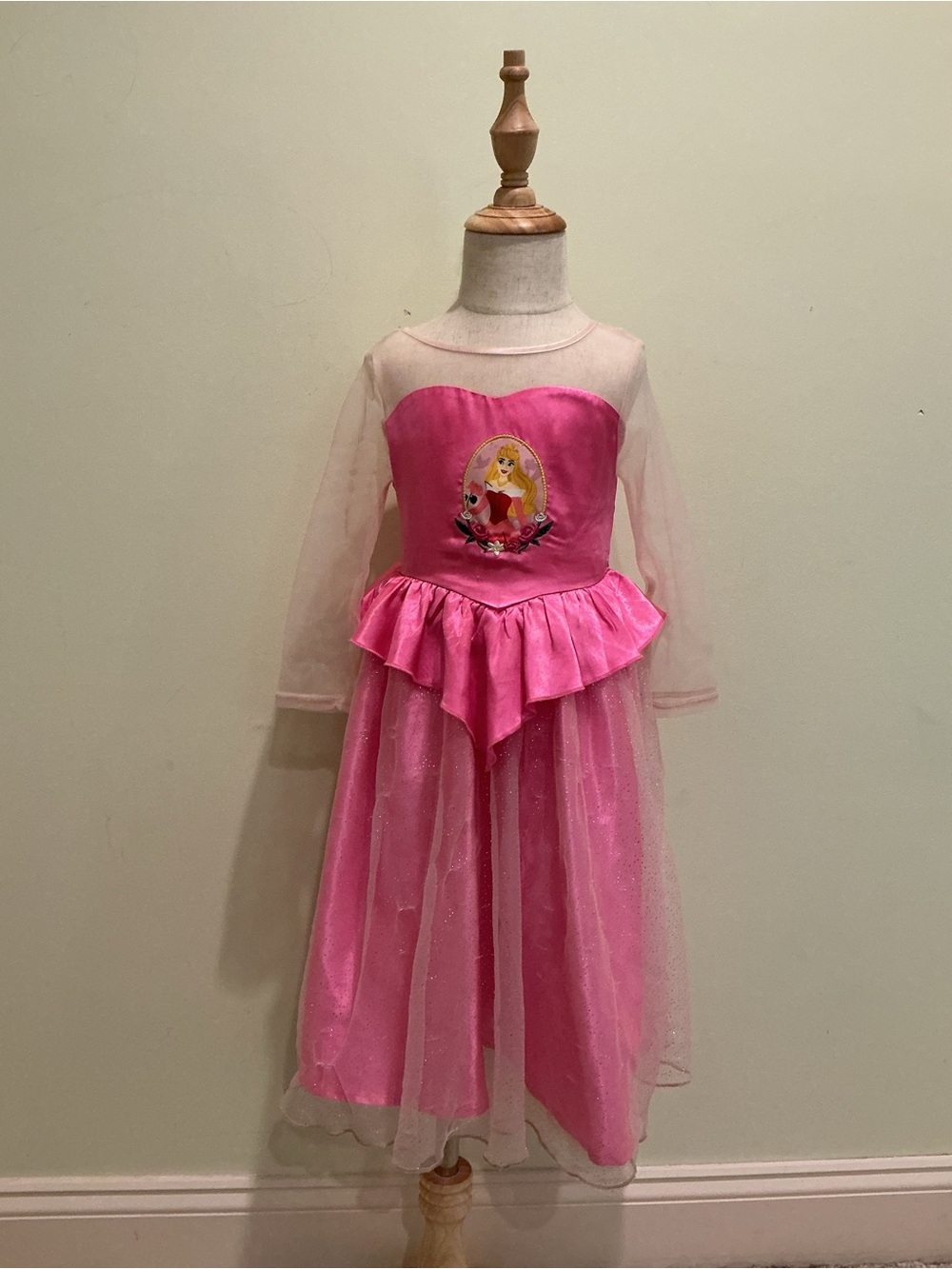 Disney Pink Aurora-Inspired Princess Dress with Sheer Sleeves